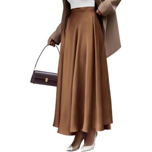 imageBTFBM Womens High Waist Satin Skirts Summer Spring Outfits 2025 Elegant Flowy ALine Party Cocktail Long Maxi SkirtCoffee