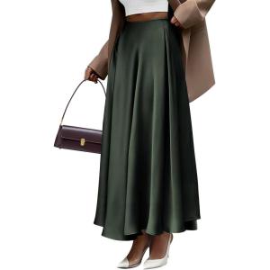 imageBTFBM Womens High Waist Satin Skirts Summer Spring Outfits 2025 Elegant Flowy ALine Party Cocktail Long Maxi SkirtDark Army Green