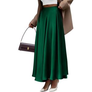 imageBTFBM Womens High Waist Satin Skirts Summer Spring Outfits 2025 Elegant Flowy ALine Party Cocktail Long Maxi SkirtDark Green