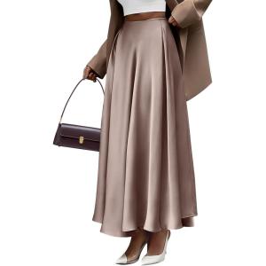 imageBTFBM Womens High Waist Satin Skirts Summer Spring Outfits 2025 Elegant Flowy ALine Party Cocktail Long Maxi SkirtLight Khaki