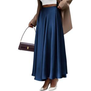 imageBTFBM Womens High Waist Satin Skirts Summer Spring Outfits 2025 Elegant Flowy ALine Party Cocktail Long Maxi SkirtNavy