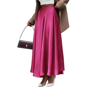 imageBTFBM Womens High Waist Satin Skirts Summer Spring Outfits 2025 Elegant Flowy ALine Party Cocktail Long Maxi SkirtRose Red