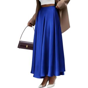 imageBTFBM Womens High Waist Satin Skirts Summer Spring Outfits 2025 Elegant Flowy ALine Party Cocktail Long Maxi SkirtRoyal Blue