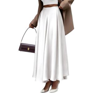 imageBTFBM Womens High Waist Satin Skirts Summer Spring Outfits 2025 Elegant Flowy ALine Party Cocktail Long Maxi SkirtWhite
