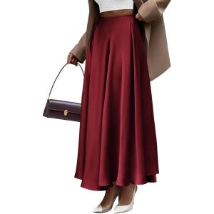 imageBTFBM Womens High Waist Satin Skirts Summer Spring Outfits 2025 Elegant Flowy ALine Party Cocktail Long Maxi SkirtWine Red