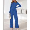 imageBTFBM Jumpsuits For Women Dressy Casual Fall Clothes 2025 Long Sleeve Knit Ruched Business Lounge Pants Rompers PocketsBlue