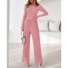 imageBTFBM Jumpsuits For Women Dressy Casual Fall Clothes 2025 Long Sleeve Knit Ruched Business Lounge Pants Rompers PocketsGrey Pink