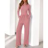 imageBTFBM Jumpsuits For Women Dressy Casual Fall Clothes 2025 Long Sleeve Knit Ruched Business Lounge Pants Rompers PocketsGrey Pink