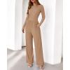 imageBTFBM Jumpsuits For Women Dressy Casual Fall Clothes 2025 Long Sleeve Knit Ruched Business Lounge Pants Rompers PocketsKhaki