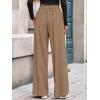 imageBTFBM Wide Leg Pants for Women Dressy Work Business Casual Elastic High Waisted Trousers Ribbed Lounge Palazzo PantsKhaki