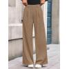 imageBTFBM Wide Leg Pants for Women Dressy Work Business Casual Elastic High Waisted Trousers Ribbed Lounge Palazzo PantsKhaki