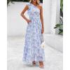 imageBTFBM Women Summer One Shoulder Floral Wedding Guest Dresses Sleeveless Smocked Ruffle Flowy Beach Vacation Maxi DressFloral Blue