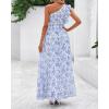 imageBTFBM Women Summer One Shoulder Floral Wedding Guest Dresses Sleeveless Smocked Ruffle Flowy Beach Vacation Maxi DressFloral Blue