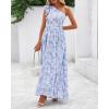 imageBTFBM Women Summer One Shoulder Floral Wedding Guest Dresses Sleeveless Smocked Ruffle Flowy Beach Vacation Maxi DressFloral Blue