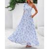 imageBTFBM Women Summer One Shoulder Floral Wedding Guest Dresses Sleeveless Smocked Ruffle Flowy Beach Vacation Maxi DressFloral Blue