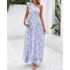 imageBTFBM Women Summer One Shoulder Floral Wedding Guest Dresses Sleeveless Smocked Ruffle Flowy Beach Vacation Maxi DressFloral Blue