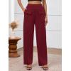 imageBTFBM Womens Casual Elastic High Waisted Wide Leg Trousers 2025 Fall Outfits Pocket Stretchy Comfy Lounge Palazzo PantsBurgundy