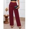 imageBTFBM Womens Casual Elastic High Waisted Wide Leg Trousers 2025 Fall Outfits Pocket Stretchy Comfy Lounge Palazzo PantsBurgundy