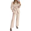imageBTFBM Two Piece Set for Women Fall Fashion 2025 Business Casual Long Sleeve Blazer Jackets Wide Leg Pant Suits PocketsBeige