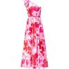 imageBTFBM Women Summer One Shoulder Floral Wedding Guest Dresses Sleeveless Smocked Ruffle Flowy Beach Vacation Maxi DressBig Floral Red White
