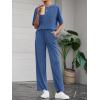 imageBTFBM 2 Piece Sets For Women Summer Short Sleeve Top Wide Leg Pants Casual Airport Travel Outfits Lounge Sets TracksuitsBlue