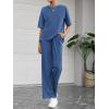 imageBTFBM 2 Piece Sets For Women Summer Short Sleeve Top Wide Leg Pants Casual Airport Travel Outfits Lounge Sets TracksuitsBlue
