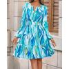 imageBTFBM Fall Dresses for Women 2025 V Neck Long Sleeve Elastic Waist Boho Beach Vacation Clothes Floral Mini Summer DressFloral Blue Green