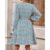 imageBTFBM Fall Dresses for Women 2025 V Neck Long Sleeve Elastic Waist Boho Beach Vacation Clothes Floral Mini Summer DressFloral Blue White