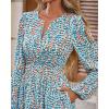 imageBTFBM Fall Dresses for Women 2025 V Neck Long Sleeve Elastic Waist Boho Beach Vacation Clothes Floral Mini Summer DressFloral Blue White