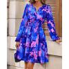 imageBTFBM Fall Dresses for Women 2025 V Neck Long Sleeve Elastic Waist Boho Beach Vacation Clothes Floral Mini Summer DressFlower Blue Pink