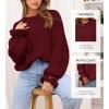 imageBTFBM Womens Oversized Sweater Crewneck Long Sleeve Fuzzy Knit Chunky Pullover Sweaters 2025 Fall Winter Trendy OutfitsWine Red