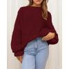 imageBTFBM Womens Oversized Sweater Crewneck Long Sleeve Fuzzy Knit Chunky Pullover Sweaters 2025 Fall Winter Trendy OutfitsWine Red