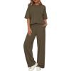 imageBTFBM 2 Piece Sets For Women Summer Short Sleeve Top Wide Leg Pants Casual Airport Travel Outfits Lounge Sets TracksuitsArmy Green