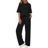 imageBTFBM 2 Piece Sets For Women Summer Short Sleeve Top Wide Leg Pants Casual Airport Travel Outfits Lounge Sets TracksuitsBlack