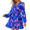 imageBTFBM Fall Dresses for Women 2025 V Neck Long Sleeve Elastic Waist Boho Beach Vacation Clothes Floral Mini Summer DressFlower Blue Pink