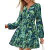 imageBTFBM Fall Dresses for Women 2025 V Neck Long Sleeve Elastic Waist Boho Beach Vacation Clothes Floral Mini Summer DressFlower Green