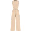 imageBTFBM Women Summer 2 Piece Outfits 2025 Beach Crew Neck Sleeveless Cropped Top Elastic Waist Wide Leg Pants Lounge SetApricot