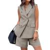 imageBTFBM Womens Blazer Vest Shorts Sets Lapel Neck Casual Sleeveless Button Down Office Summer 2 Piece Lounge Matching SetsLight Grey