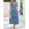 imageBTFBM Summer Dresses for Women 2025 Floral Casual Short Sleeve V Neck Elastic Waist Maxi Wedding Guest Dress PocketsFloral Dark Blue