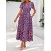 imageBTFBM Summer Dresses for Women 2025 Floral Casual Short Sleeve V Neck Elastic Waist Maxi Wedding Guest Dress PocketsFloral Red Blue
