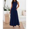 imageBTFBM Summer Maxi Dresses for Women 2025 Sleeveless Casual Ruched High Waisted Tank Long Sundress Flowy Beach Fall DressNavy