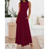 imageBTFBM Summer Maxi Dresses for Women 2025 Sleeveless Casual Ruched High Waisted Tank Long Sundress Flowy Beach Fall DressWine Red