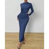 imageBTFBM Women Bodycon Maxi Dress Long Sleeve Back Slit Ruched Elegant Party Cocktail Formal Fall Wedding Guest DressesDark Grey Blue