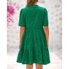 imageBTFBM Womens Boho Summer Dresses 2025 Resort V Neck Short Sleeve Hollow Out Lace Ruffle Casual Beach Mini Vacation DressDark Green