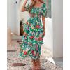 imageBTFBM Womens Square Neck Smocked Dress Summer Puff Short Sleeve Floral Casual Ruffle Tiered Maxi Wedding Guest DressesFloral Green Orange