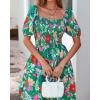 imageBTFBM Womens Square Neck Smocked Dress Summer Puff Short Sleeve Floral Casual Ruffle Tiered Maxi Wedding Guest DressesFloral Green Orange