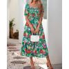 imageBTFBM Womens Square Neck Smocked Dress Summer Puff Short Sleeve Floral Casual Ruffle Tiered Maxi Wedding Guest DressesFloral Green Orange