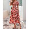 imageBTFBM Womens Square Neck Smocked Dress Summer Puff Short Sleeve Floral Casual Ruffle Tiered Maxi Wedding Guest DressesFloral Orange Pink Red