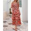imageBTFBM Womens Square Neck Smocked Dress Summer Puff Short Sleeve Floral Casual Ruffle Tiered Maxi Wedding Guest DressesFloral Orange Pink Red