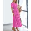 imageBTFBM Womens Summer 2025 Casual Midi Maxi Dresses Lightweight Short Sleeve V Neck Elastic Waist Boho Beach Dress PocketsRose Red